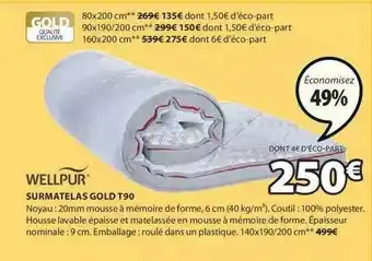 JYSK Wellpur Surmatelas Glod T90 offre