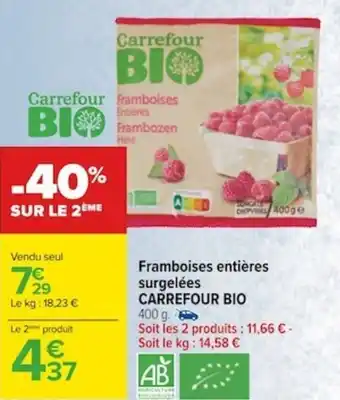 Carrefour Framboises entières surgelées CARREFOUR BIO 400 g. offre