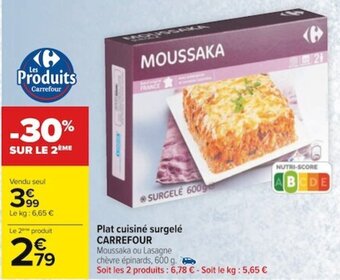 Carrefour Plat cuisiné surgelé CARREFOUR Moussaka ou Lasagne chèvre épinards, 600 g. offre