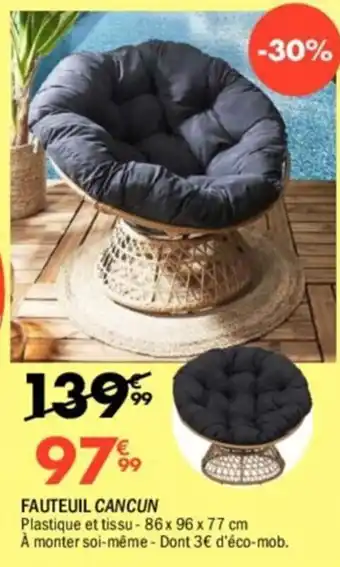 La Foir'Fouille FAUTEUIL CANCUN Plastique et tissu-86 x 96 x 77 cm offre
