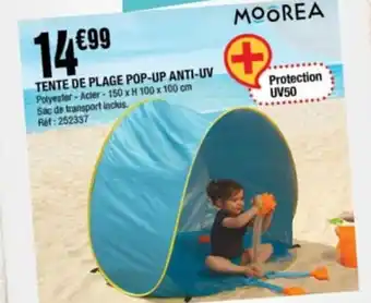 La Foir'Fouille TENTE DE PLAGE POP-UP ANTI-UV Polyester-Acier-150 x H 100 x 100 cm Sac de transport inclus. Ref: 252337 offre