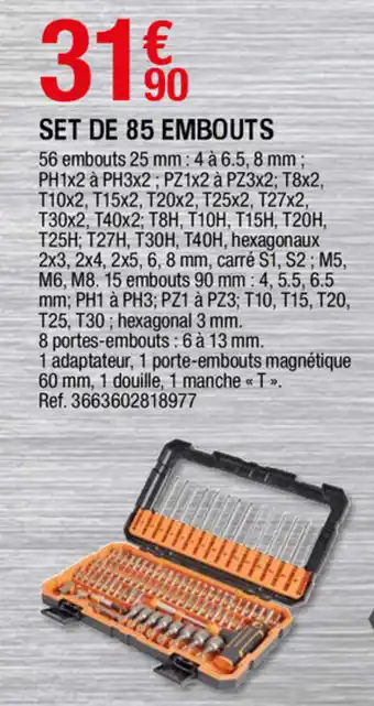 Brico Dépôt Set de 85 embouts offre