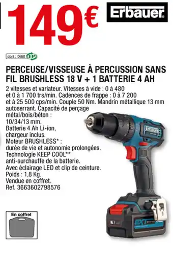 Brico Dépôt Perceuse/visseuse à percussion sans fil brushless offre