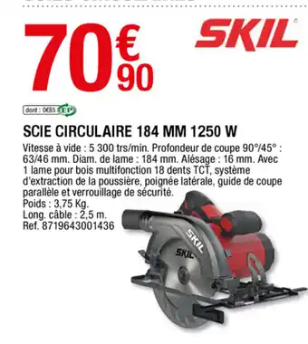 Brico Dépôt Scie circulaire 184 MM 1250 W offre