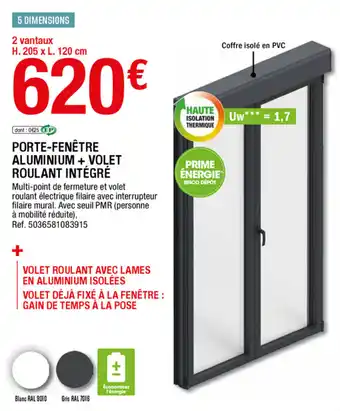 Porte-fenêtre aluminium + volet roulant intégré