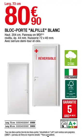 Brico Dépôt Bloc-porte "alpille" blanc offre