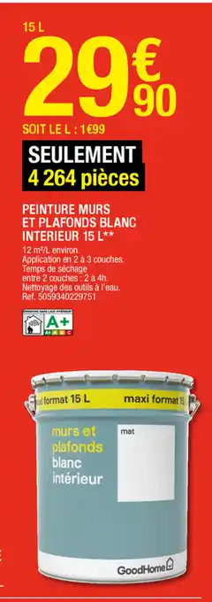 Brico Dépôt Peinture murs et plafonds blanc interieur offre