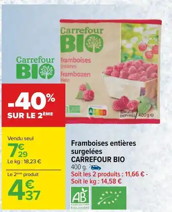 Carrefour Carrefour bio framboises entières surgelées offre