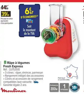 Carrefour Moulinex râpe à légumes fresh express offre