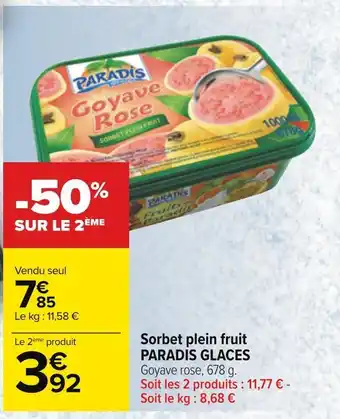 Carrefour Paradis glaces sorbet plein fruit offre