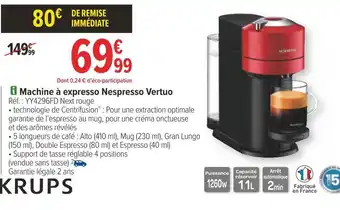 Carrefour Krups machine à expresso nespresso vertuo offre