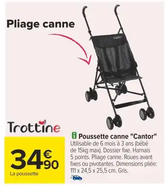 Carrefour Trottine poussette canne cantor offre