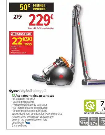 Carrefour Dyson aspirateur traîneau sans sac offre