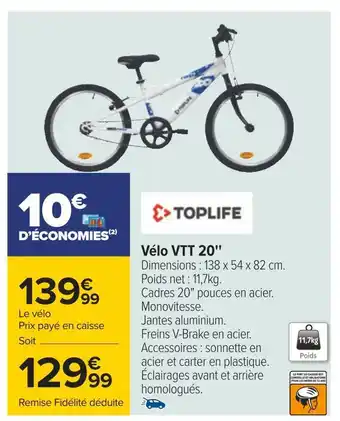 Carrefour Toplife vélo vtt 20'' offre