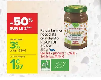 Carrefour Rigoni di asiago pâte à tartiner nocciolata crunchy bio offre