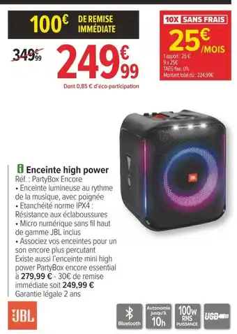 Carrefour Jbl enceinte high power offre