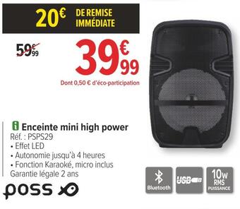 Carrefour Poss enceinte mini high power offre
