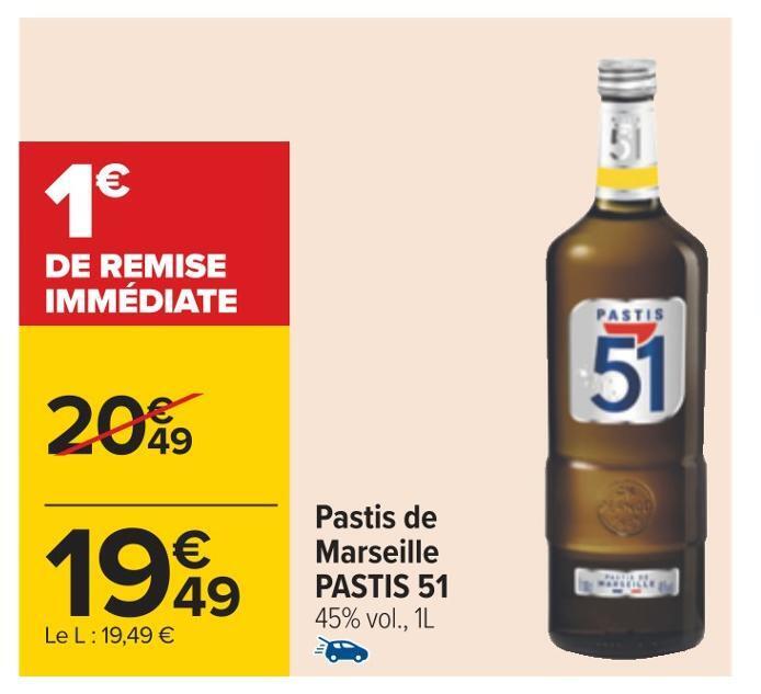 Promo Pastis 51 pastis de marseille chez Carrefour