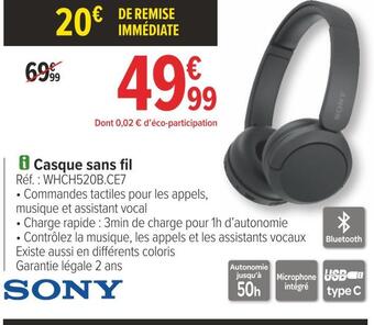 Carrefour Sony casque sans fil offre
