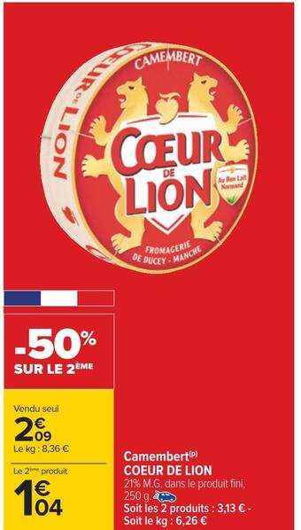 Carrefour Coeur de lion camembert offre