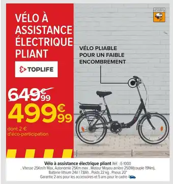 Carrefour Toplife vélo à assistance électrique pliant offre