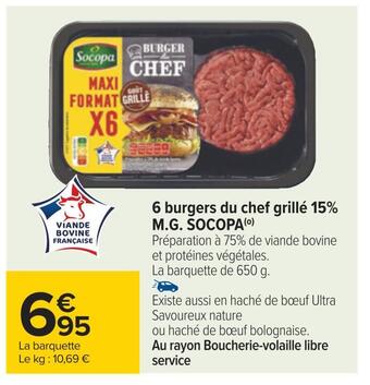 Socopa 6 burgers du chef grillé 15% m.g.