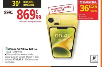 Carrefour Apple iphone 14 yellow 128 go offre
