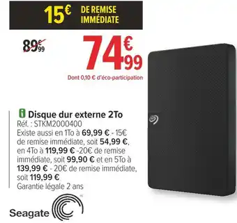 Carrefour Seagate disque dur externe 2to offre