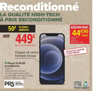Carrefour Apple iphone 12 64 go reconditionné offre