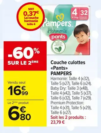 Carrefour Market Pampers couche culottes pants offre