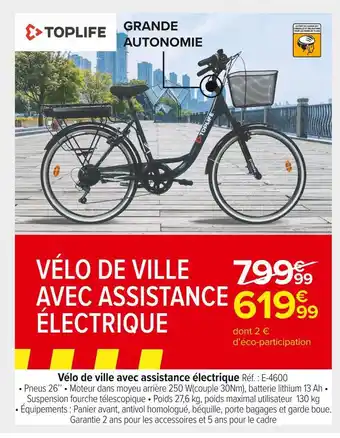 Carrefour Market Toplife vélo de ville avec assistance électrique offre