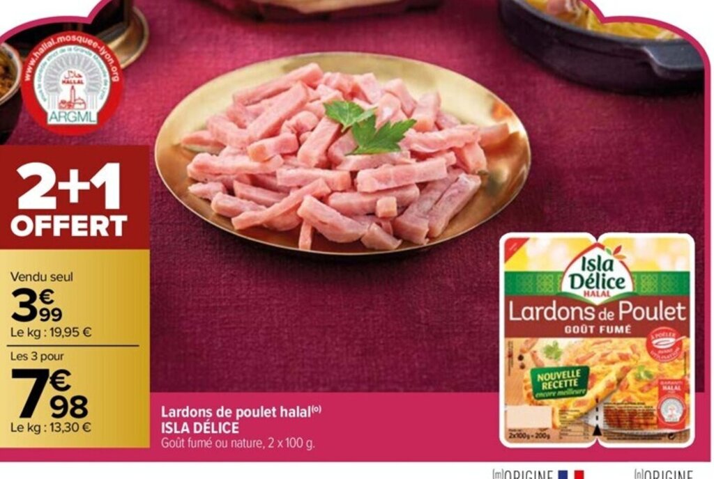 Promo Lardons de poulet halal(⁹) ISLA DÉLICE chez Carrefour