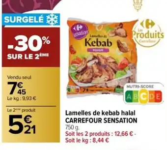 Lamelles de kebab halal CARREFOUR SENSATION 750 g.