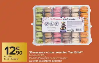 Carrefour 36 macarons et son présentoir tour eiffel offre