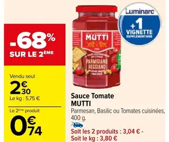 Carrefour Sauce Tomate MUTTI offre
