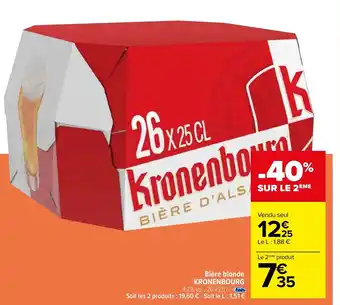 Carrefour Bière blonde KRONENBOURG 4,2% vol., 26 x 25 cl. offre