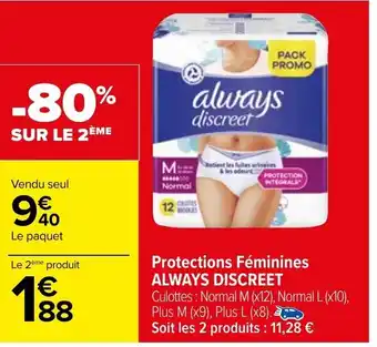 Carrefour Protections Féminines ALWAYS DISCREET offre