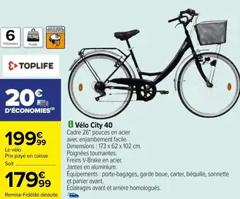 Carrefour i Vélo City 40 Cadre 26" pouces en acier avec enjambement facile. Dimensions: 173 x 62 x 102 cm. offre