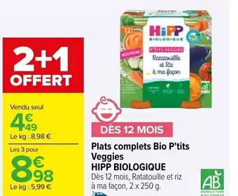 Carrefour Plats complets Bio P'tits Veggies offre