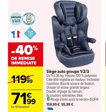 Carrefour Siège-auto groupe 1/2/3 offre