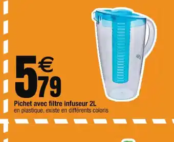 Pichet avec filtre infuseur 2L en plastique, existe en différents coloris