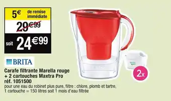 Cora x Carrefour Carafe filtrante Marella rouge + 2 cartouches Maxtra Pro offre