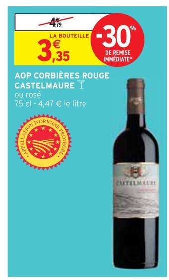 Intermarché Castelmaure aop corbières rouge offre