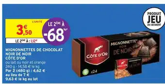 Intermarché Côte d'or mignonnettes de chocolat noir de noir offre