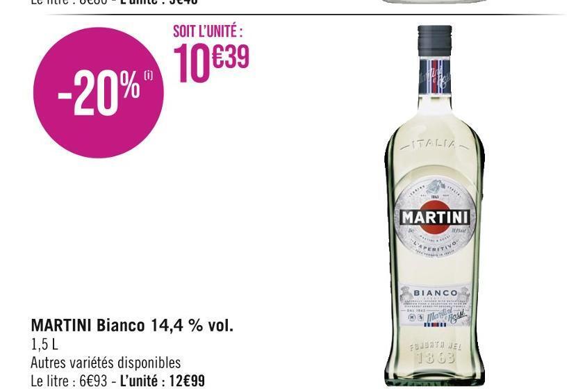 Promo Martini martini bianco 14,4 vol. chez Casino Supermarchés