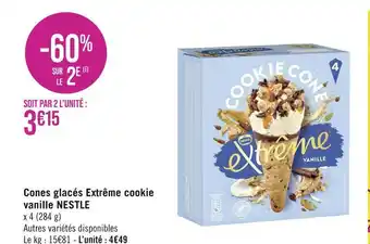 Casino Supermarchés Nestlé cones glacés extrême cookie vanille offre