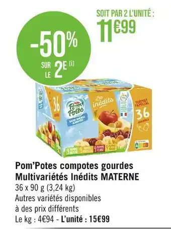 Casino Supermarchés Materne pom’potes compotes gourdes multivariétés inédits offre