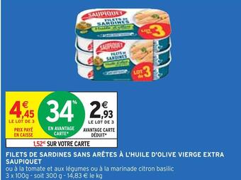 Saupiquet filets de sardines sans arêtes à l'huile d'olive vierge extra