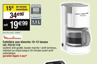 Cora x Carrefour Moulinex cafetière uno blanche 10-12 tasses réf. fg121110 offre