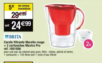Cora x Carrefour Brita carafe filtrante marella rouge + 2 cartouches maxtra pro réf. 1051500 offre
